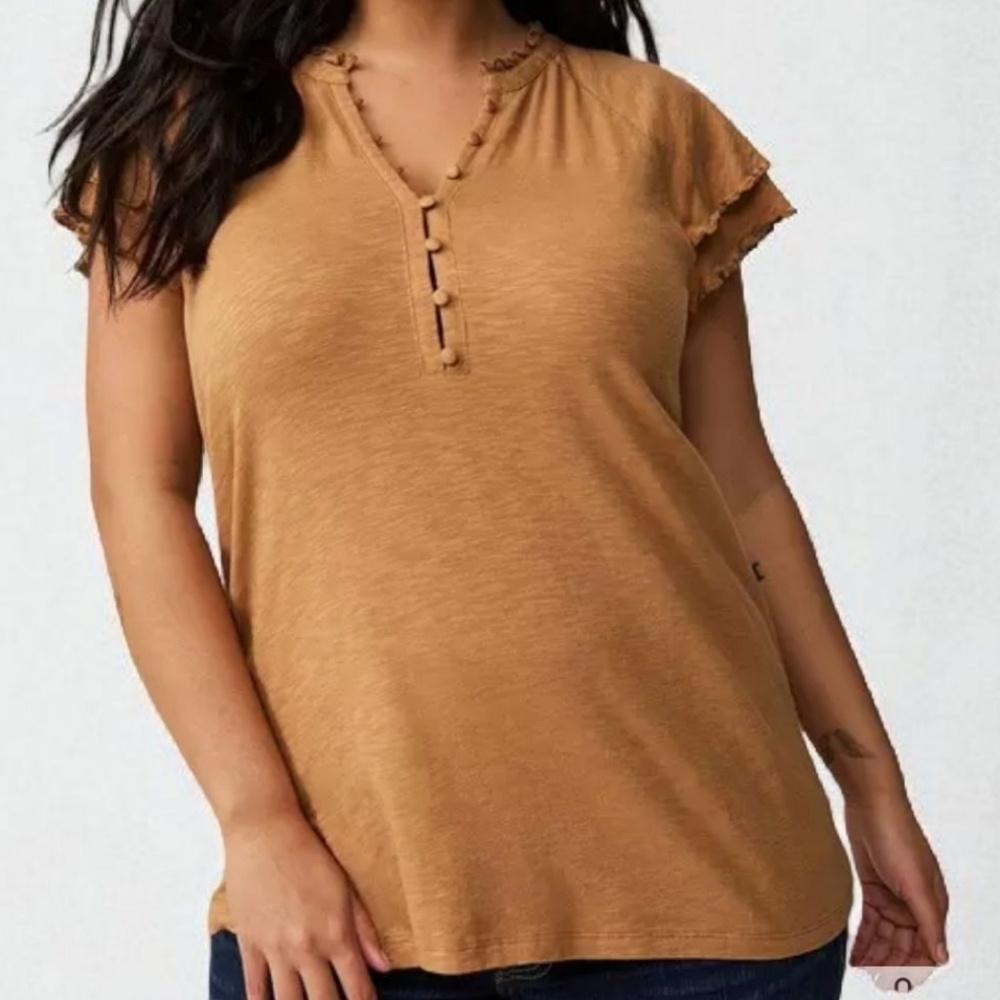 Torrid Flutter Sleave Girlfriend Heritage V-Neck Top 3x Tan